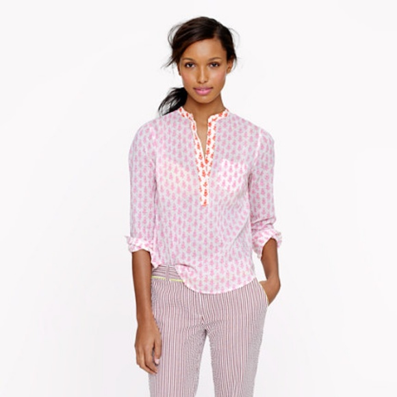 J. Crew Thistle Print Pink/Red Popover Blouse - Picture 1 of 6